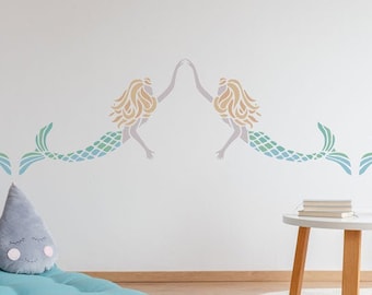 Millie Mermaid Stencil from The Stencil Studio. Bathroom stencils. Wall stencils for home decor. Reusable, easy to use. 10105