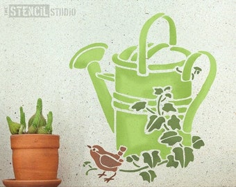 Watering Can Wall Stencil from The Stencil Studio. Floral Stencils. Reusable stencils for home decor & DIY, easy to use. 10246