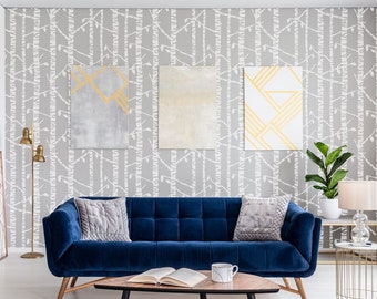 Birch Tree Reusable Wallpaper Effect Stencil - Stencils for Walls - Forest Stencil Design - Wallpaper Stencils - Large Wall Stencils 10939