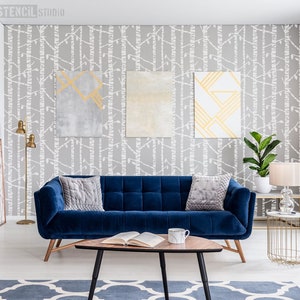 Birch Tree Reusable Wallpaper Effect Stencil - Stencils for Walls - Forest Stencil Design - Wallpaper Stencils - Large Wall Stencils 10939
