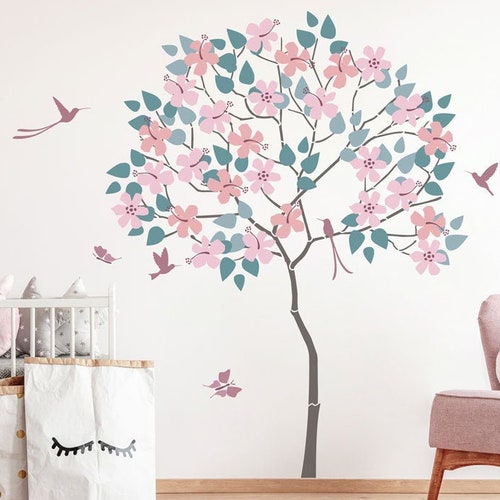 Hibiscus Flower Tree Stencil Tropical Wall Mural Stencils Etsy