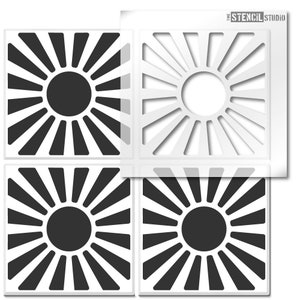 Sunburst Tile Stencil - Sun Motif Tile Stencil - Pochoirs pour carreaux - Tile Makeover Stencils - Tile Stencils for Floors - 10832