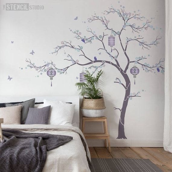 DECORZE Cherry Blossom Stencil For Bedroom Wall Painting