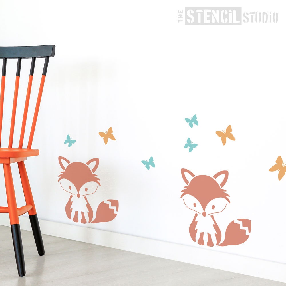Fox Sitting Stencil - Stencil da parete riutilizzabili per decorare l'asilo nido o la stanza dei bambini - Stencil per animali del bosco per dipingere - 10904