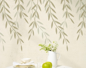 Willow Leaves Large Reusable Wall Stencil - for painting walls - Leafy Stencil - Reusable wall stencils for home decorating - 10400