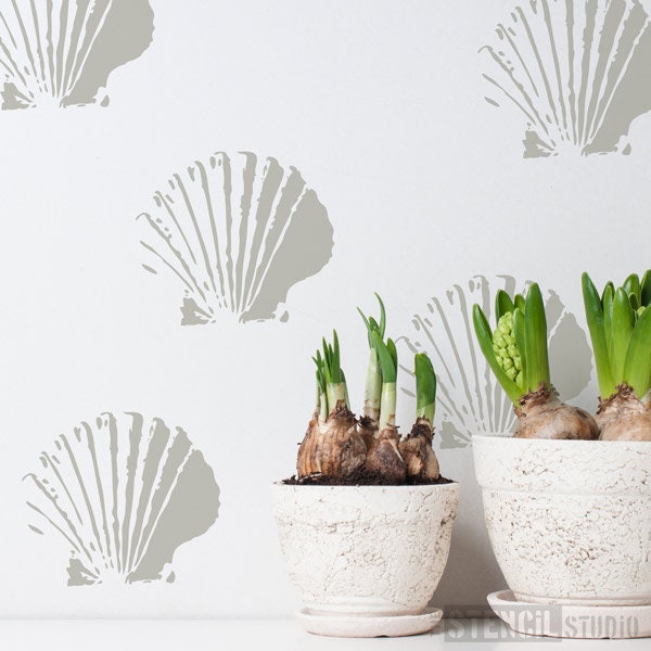 Scallop Shell Stencil from The Stencil Studio. Bathroom stencils. Wall stencils for home decor. Reusable, easy to use. 10305