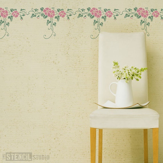 Flower Border Stencil Reusable DIY Mylar Border Stencil Home Decor Wall  Furniture Drawer Painting Stencil 