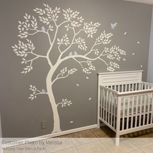 Customer photo of our Nursery Tree Wall Stencil used to decorate a wall in a Nursery