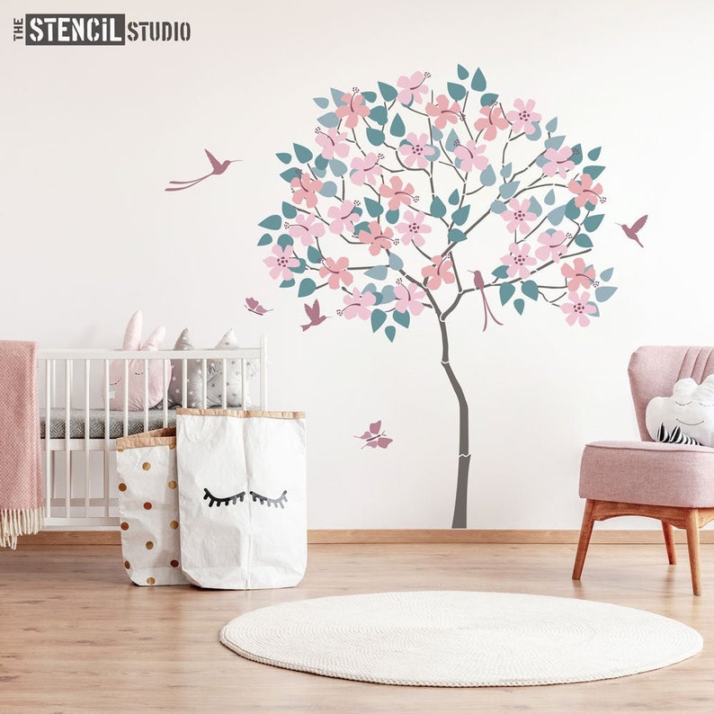 Hibiscus Flower Tree Stencil Tropical Wall Mural Stencils Etsy