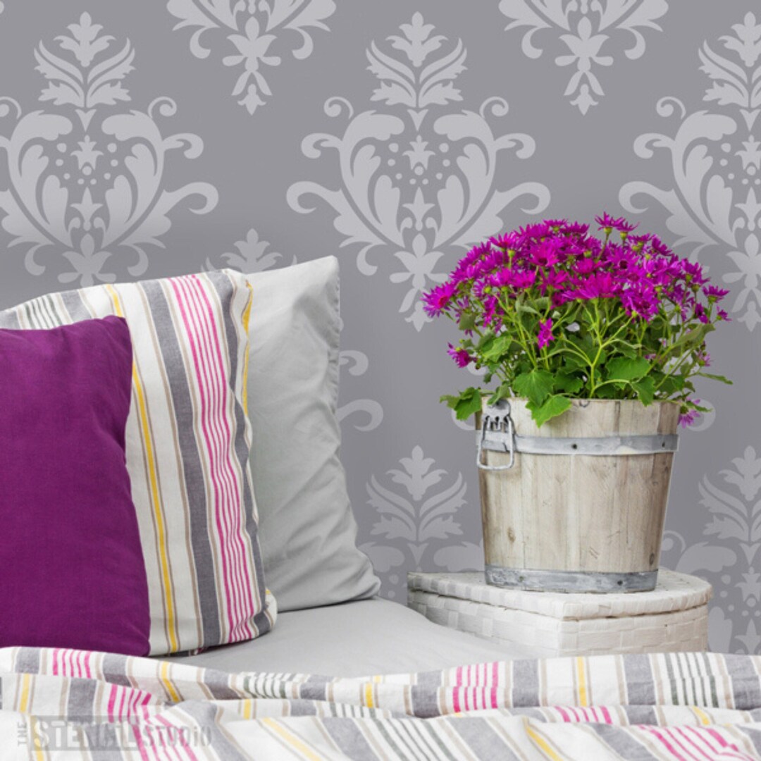 Acanthus Damask Reusable Large Wall Stencil - Reusable Classic Damask ...