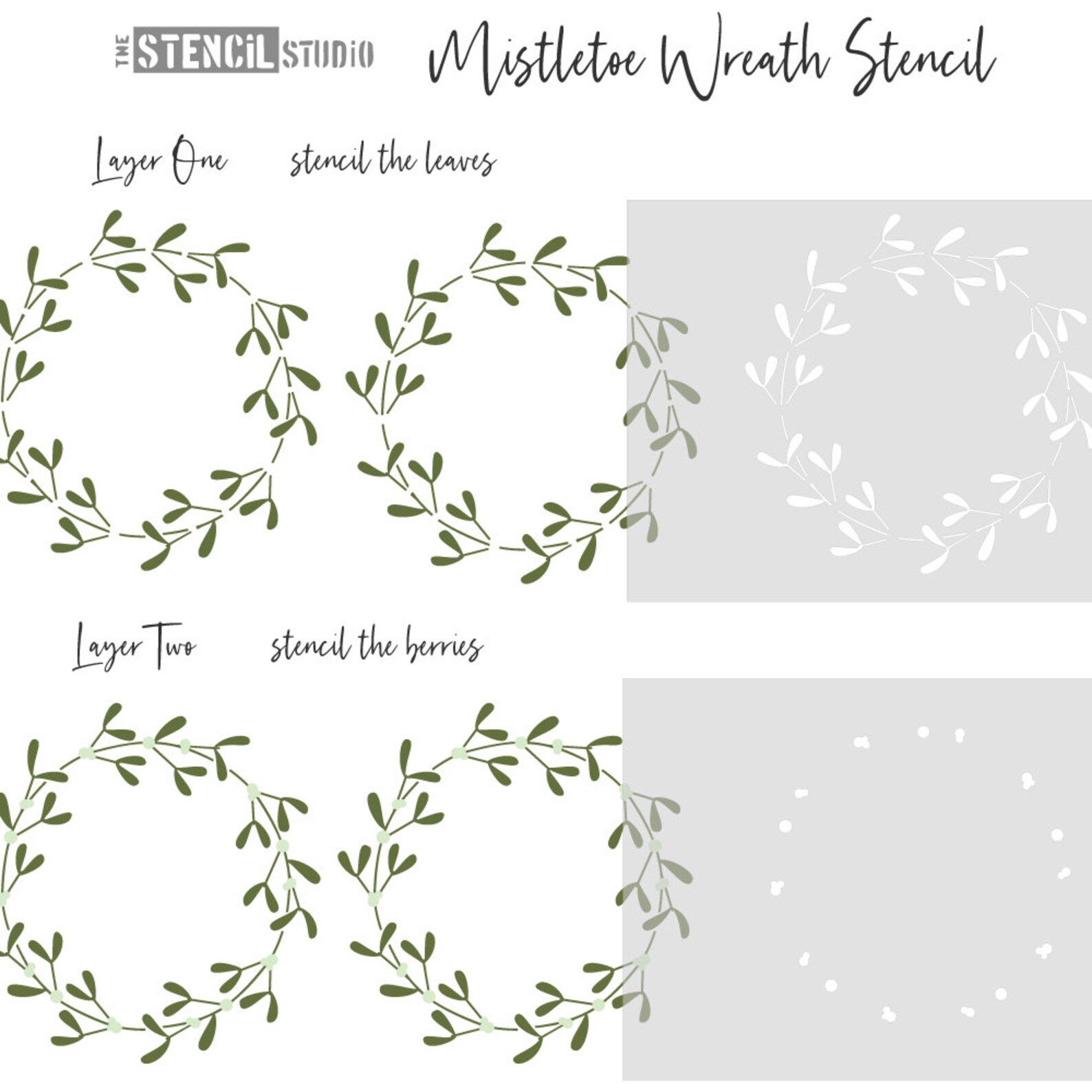 Mistletoe Wreath Stencil Mistletoe Leaves and Berries - Etsy
