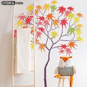 Maple Tree Stencil - Tree Stencils - Wall Mural Stencils - Round Tree with Maple Leaves - Complete Stencil Pack 10990