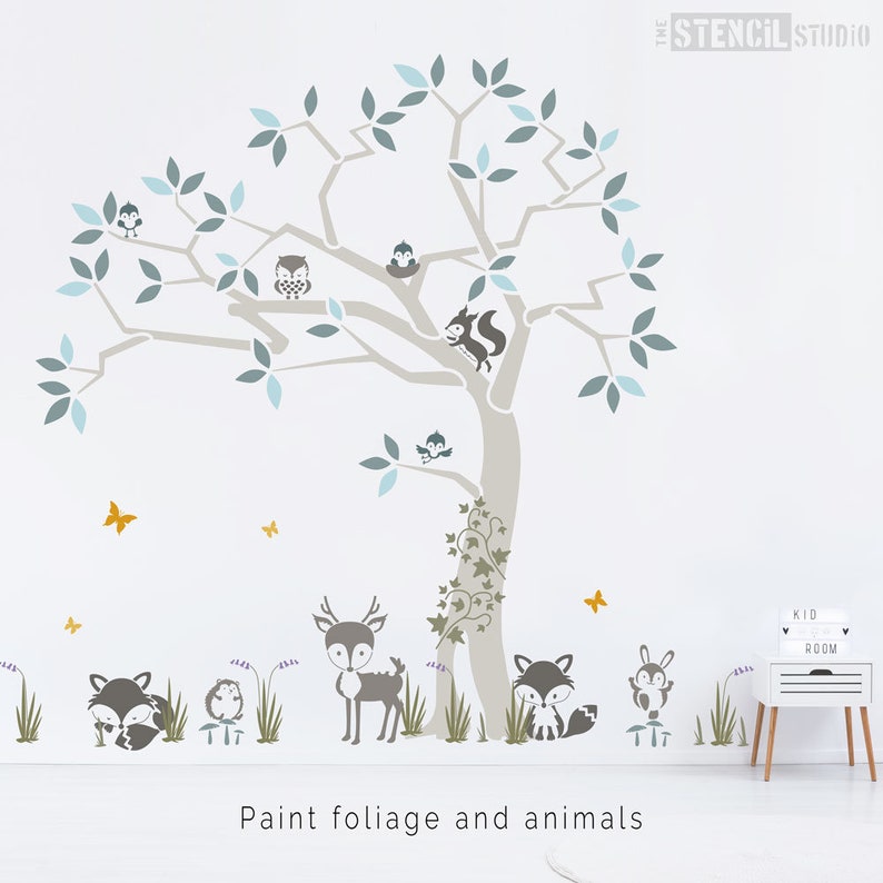 Woodland Tree & Animals Stencil Pack Nursery Wall Stencils Etsy