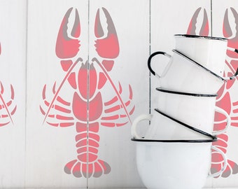 Len Lobster Schablone aus dem Schablonenstudio. Badezimmer Schablonen. Wandschablonen für Wohnkultur. Wiederverwendbar, einfach zu bedienen. 10257