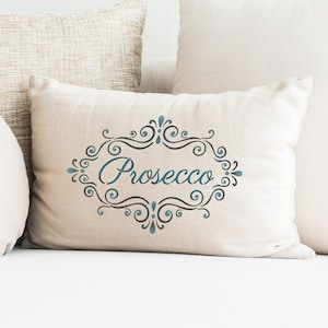 Prosecco text and frame Stencil - shabby chic home decoration stencils from The Stencil Studio. Reusable shabby chic stencils 10658