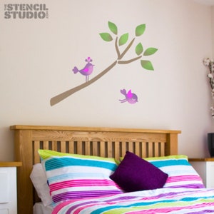 Betty Birds & Branch Stencil - Reusable wall stencil for decorating Nursery or any bedroom - Create a Feature with cute little birds - 10021