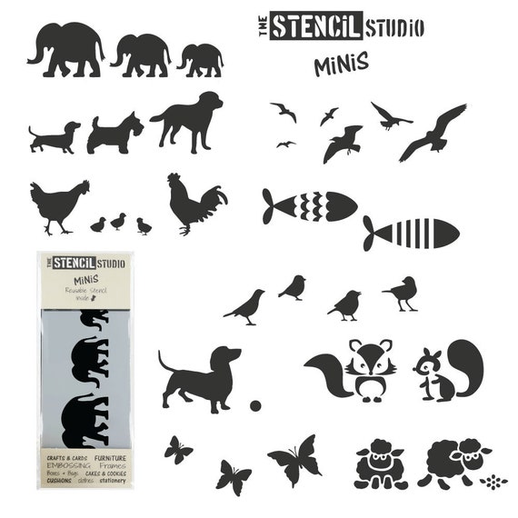 La Casa del Artesano-Set de 16 stencil plantillas de 13x13cms modelos  animales x16