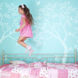 Nursery Tree Wall Stencil suitable to paint in any colour on any wall. Ideal for a Nursery or Child's bedroom