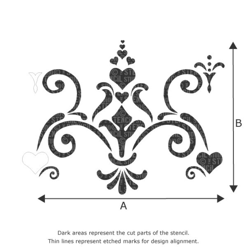 Love Damask Stencil Heart Stencils Nursery Wall Stencils Wallpaper Stencils Damask Stencils Pattern Stencils 10102 image 9