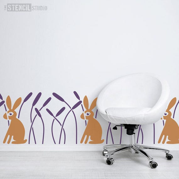 The Stencil Studio Rabbit /& Reeds Border Scandi Style Nursery Wall Stencil A3 Reusable laser cut wall stencil for home decor Childs Room or Nursery Size Medium 10586M