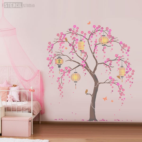 Cherry Blossom Wall Mural Stencils - Painting DIY Chinoiserie Wall Art –  Modello® Designs