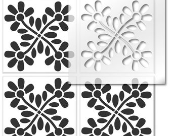 Tile Stencil - Modern Floral Motif Tile Stencil - Stencils for Tiles - Gloria Tile Stencil - Tile Stencils for Floors - 10825