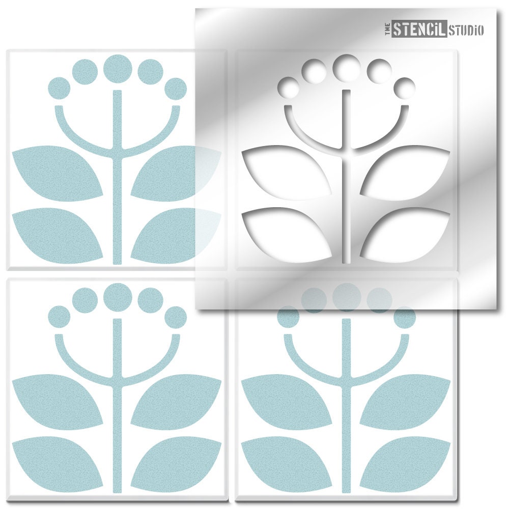 Tile Stencil - Modern Floral Motif Tile Stencil - Stencils for Tiles - Coombe Tile Stencil - Tile Stencils for Floors - 10630
