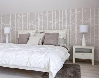 Endless Birch Tree Forest Stencil - Reusable home decor & DIY, wallpaper effect stencils - Paint your own Birch Woodland Forest design 10581