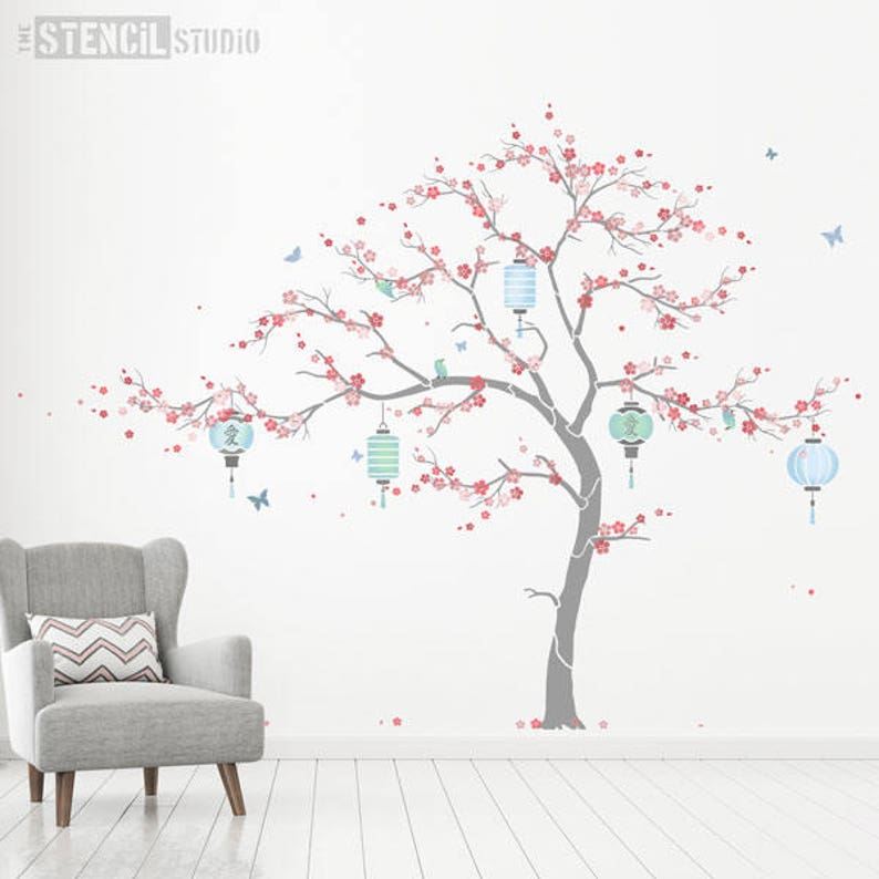 Cherry Blossom Tree Nursery Wall Stencil Pack Wall Mural Etsy