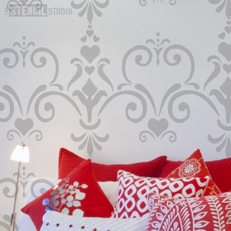 Love Damask Stencil Heart Stencils Nursery Wall Stencils Wallpaper Stencils Damask Stencils Pattern Stencils 10102 image 8