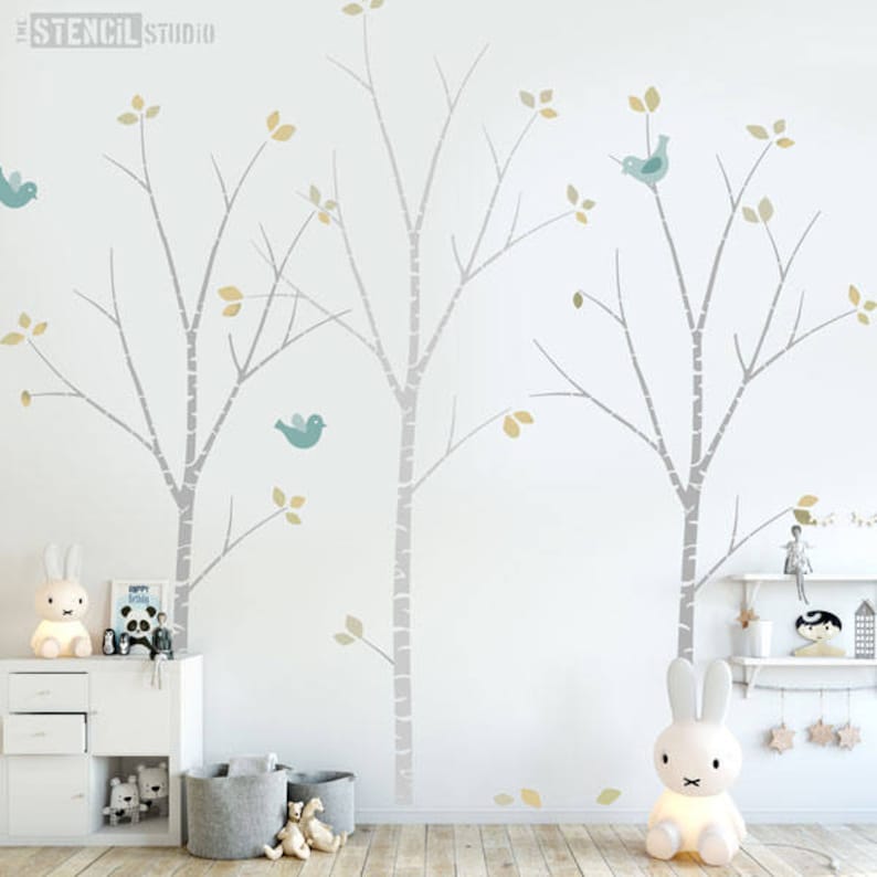 Birch Trees Stencil Pack Large Wall Stencils Nursery Wall Etsy UK