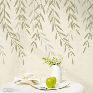 Wilgenbladeren grote herbruikbare muurstencil - voor het schilderen van muren - lommerrijke stencil - herbruikbare muurstencils voor woningdecoratie - 10400
