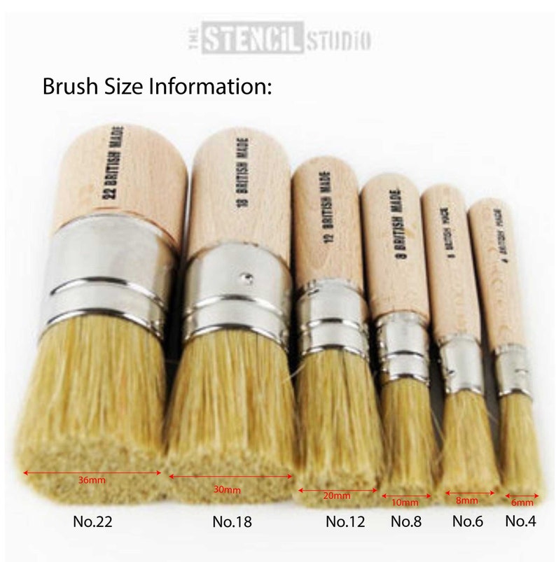 Stencil Brush Various Sizes Made in UK Natural Bristle brushes from The Stencil Studio Ltd great for all stenciling projects image 9