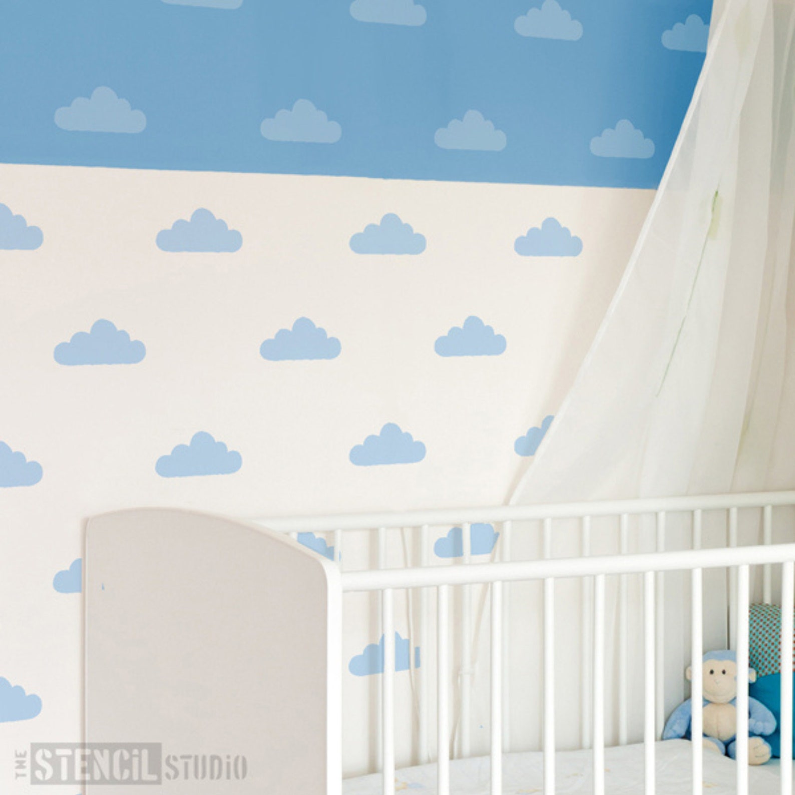 Fluffy Clouds Repeat Pattern Wall Stencil for Creating a Feature Wall ...