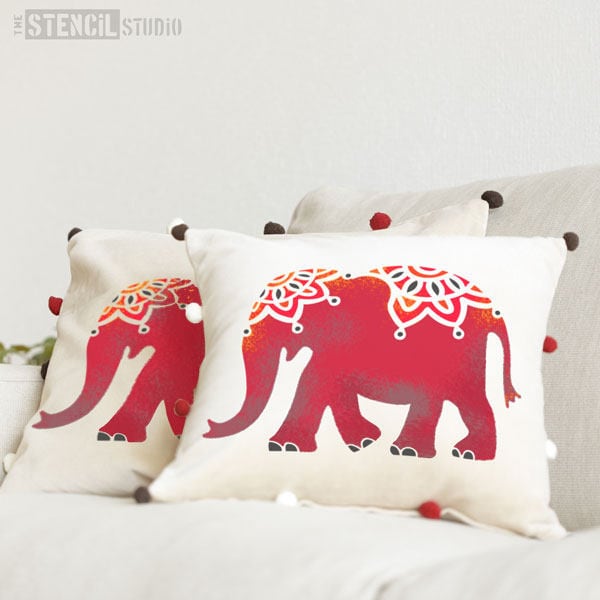 Pochoir éléphant indien de The Stencil Studio. Pochoirs de décoration et de bricolage réutilisables, pochoirs de style indien simples à utiliser. 10640