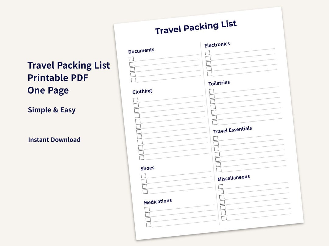Travel Packing List Printable PDF | Vacation Checklist | Travel Planner ...