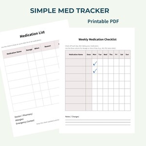 Afdrukbare medicatiechecklist en lijst van 2 pagina's | Gemakkelijke wekelijkse pillentracker