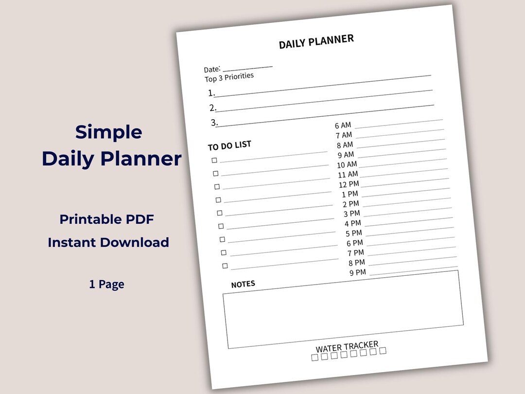 Simple Daily Planner Printable PDF | Minimal to Do List | Productivity ...