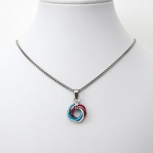 Transgender pride pendant necklace, chainmail love knot, trans pride jewelry, pink white blue image 9