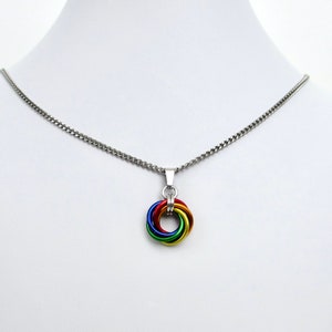 Gay pride pendant necklace, chainmail love knot, rainbow LGBT jewelry image 8