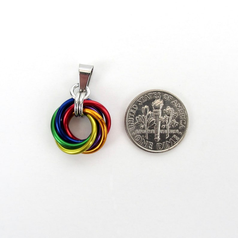 Gay pride pendant necklace, chainmail love knot, rainbow LGBT jewelry image 5