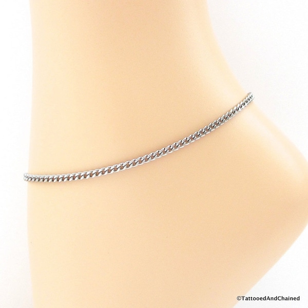 Stainless steel 3mm curb chain anklet or bracelet, choose your length