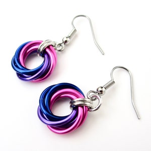 Bisexual pride earrings, love knot chainmail earrings, bi pride jewelry pink, purple, blue image 10
