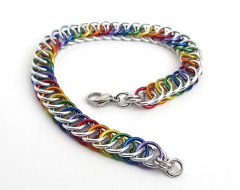 Gay pride chainmaille bracelet, rainbow jewelry, LGBT jewelry, Half Persian 4 in 1 chainmaille