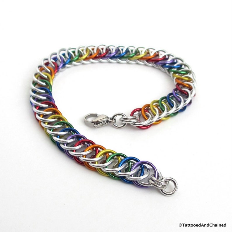 Gay pride chainmaille bracelet, rainbow jewelry, LGBT jewelry, Half Persian 4 in 1 chainmaille image 1