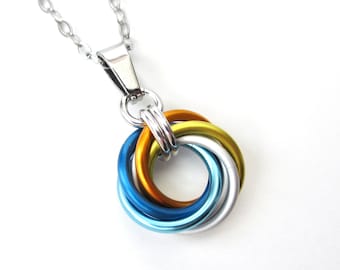 Aroace pride pendant necklace, chainmail love knot, small pride jewelry