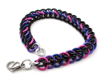 Bi pride bracelet, chainmail half Persian 3 in 1 weave, bisexual pride jewelry