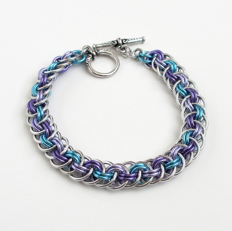 Chainmail bracelet Viper Basket weave in turquoise lavender Etsy