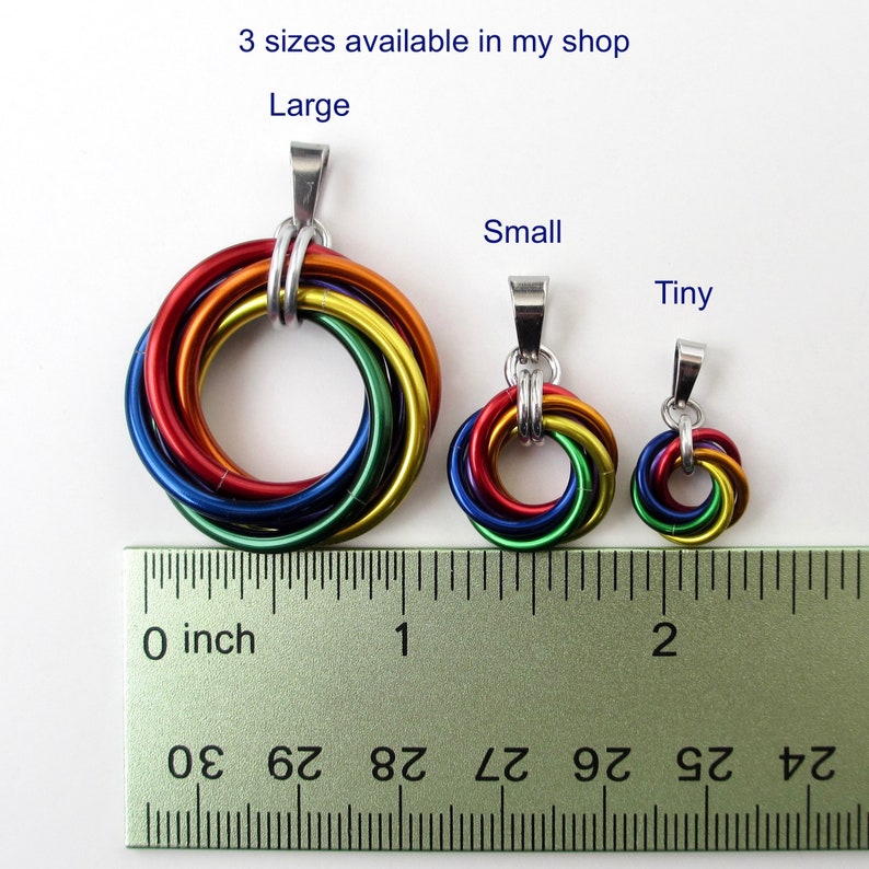 Gay pride pendant necklace, chainmail love knot, rainbow LGBT jewelry image 7