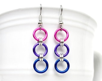 Bisexual pride flag earrings, simple LGBTQ chainmail jewelry